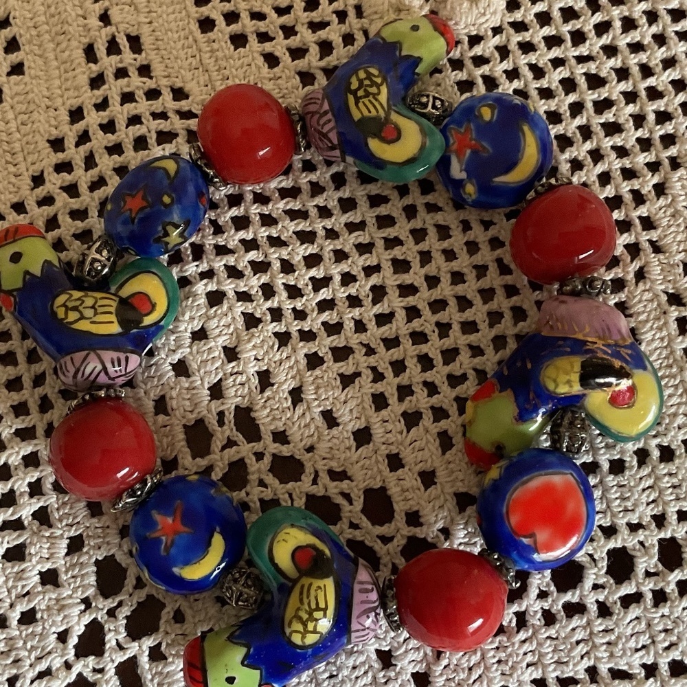 NWOT CERAMIC HAND MADE MULTICOLOR BEADS STRECH BRACELET - Picture 9 of 11